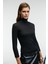 NELOURA Kadın Balıkçı Yaka Esnek Kumaşlı Siyah Bluz 4