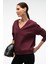 ARINEL Kadın V Yaka Regular Fit Bordo Sweatshirt 3