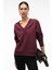 ARINEL Kadın V Yaka Regular Fit Bordo Sweatshirt 4