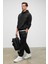 MARSHALLHOODIE Erkek Pamuklu İçi Polarlı Nakışlı Relaxed Siyah Eşofman Takımı 7