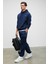 MARSHALLHOODIE Erkek Pamuklu İçi Polarlı Nakışlı Relaxed Koyu Lacivert Eşofman Takımı 4