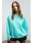 KARIUS Kadın Organik Pamuklu İçi Polarlı Oversize Yuvarlak Yakalı Mavi Sweatshirt 2