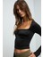 SILIVRA Kadın Havuz Yakalı Esnek Kumaşlı Slim Fit Siyah Bluz 2