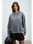 KARIUS Kadın Organik Pamuklu İçi Polarlı Oversize Yuvarlak Yakalı Gri Sweatshirt 3
