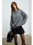 KARIUS Kadın Organik Pamuklu İçi Polarlı Oversize Yuvarlak Yakalı Gri Sweatshirt 4