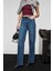 FABLE Kadın Straıght Fit Paçası Dikişsiz Bitişli Denim Koyu Mavi Jeans 4