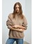 KARIUS Kadın Organik Pamuklu İçi Polarlı Oversize Yuvarlak Yakalı Açık Kahverengi Sweatshirt 2