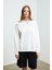 KARIUS Kadın Organik Pamuklu İçi Polarlı Oversize Yuvarlak Yakalı Beyaz Sweatshirt 2