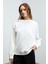KARIUS Kadın Organik Pamuklu İçi Polarlı Oversize Yuvarlak Yakalı Beyaz Sweatshirt 3