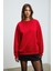 KARIUS Kadın Organik Pamuklu İçi Polarlı Oversize Yuvarlak Yakalı Kırmızı Sweatshirt 1