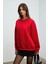KARIUS Kadın Organik Pamuklu İçi Polarlı Oversize Yuvarlak Yakalı Kırmızı Sweatshirt 2