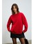 KARIUS Kadın Organik Pamuklu İçi Polarlı Oversize Yuvarlak Yakalı Kırmızı Sweatshirt 3