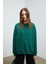 KARIUS Kadın Organik Pamuklu İçi Polarlı Oversize Yuvarlak Yakalı Koyu Yeşil Sweatshirt 1