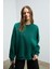 KARIUS Kadın Organik Pamuklu İçi Polarlı Oversize Yuvarlak Yakalı Koyu Yeşil Sweatshirt 2