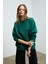 KARIUS Kadın Organik Pamuklu İçi Polarlı Oversize Yuvarlak Yakalı Koyu Yeşil Sweatshirt 3