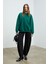 KARIUS Kadın Organik Pamuklu İçi Polarlı Oversize Yuvarlak Yakalı Koyu Yeşil Sweatshirt 4