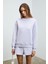 Jennıfer Kadın Organik Pamuklu Nakışlı Yuvarlak Yakalı Oversize Lila Sweatshirt 1