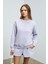 Jennıfer Kadın Organik Pamuklu Nakışlı Yuvarlak Yakalı Oversize Lila Sweatshirt 3
