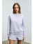 Jennıfer Kadın Organik Pamuklu Nakışlı Yuvarlak Yakalı Oversize Lila Sweatshirt 4