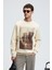 ALARIC Erkek Yuvarlak Yaka Önü Baskılı Regular Fit Ekru Sweatshirt 1