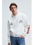 ABISMO Erkek Kapüşonlu Kanguru Cepli Kolları ve Sırtı Baskılı Relaxed Fit Beyaz Sweatshirt 2