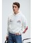 ABISMO Erkek Kapüşonlu Kanguru Cepli Kolları ve Sırtı Baskılı Relaxed Fit Beyaz Sweatshirt 3