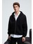 ASHBY Erkek Kapüşonlu Fermuarlı Cepli Kordonlu Regular Fit Siyah Sweatshirt 2