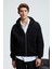 ASHBY Erkek Kapüşonlu Fermuarlı Cepli Kordonlu Regular Fit Siyah Sweatshirt 3