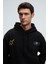 PASCAL Erkek Kapüşonlu Kanguru Cepli Önü Ve Sırtı Baskılı Regular Fit Siyah Sweatshirt 3