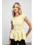 ROLLIE Kadın Bisiklet Yaka Arkada Damla Düğme Detaylı Mini Kısa Kollu Etek Ucu Pileli Peplum Sarı Bl 2