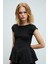 ROLLIE Kadın Bisiklet Yaka Arkada Damla Düğme Detaylı Mini Kısa Kollu Etek Ucu Pileli Peplum Siyah B 1