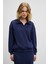 SILKEN Kadın Yumuşak Ve Esnek Kumaşlı Polo Yakalı Lacivert Sweatshirt 1
