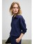 SILKEN Kadın Yumuşak Ve Esnek Kumaşlı Polo Yakalı Lacivert Sweatshirt 2
