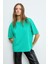 LAGERTHA Kadın %100 organik Pamuklu Kalın Dokulu Oversize Fit Yuvarlak Yakalı Yeşil T-Shirt 1