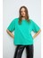 LAGERTHA Kadın %100 organik Pamuklu Kalın Dokulu Oversize Fit Yuvarlak Yakalı Yeşil T-Shirt 2