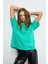 LAGERTHA Kadın %100 organik Pamuklu Kalın Dokulu Oversize Fit Yuvarlak Yakalı Yeşil T-Shirt 3