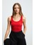 Lıllesol Kadın Fitilli Görünümlü Slim Fit Vücuda Oturan Havuz Yakalı Pamuklu Basic Kırmızı Atlet 1
