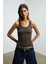 Lıllesol Kadın Fitilli Görünümlü Slim Fit Vücuda Oturan Havuz Yakalı Pamuklu Basic Kahverengi Atlet 3