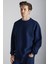 Stephan Erkek Yumuşacık Kumaşlı organik Pamuklu Oversize Fit Yuvarlak Yakalı Lacivert Sweatshirt 1
