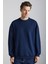 Stephan Erkek Yumuşacık Kumaşlı organik Pamuklu Oversize Fit Yuvarlak Yakalı Lacivert Sweatshirt 2