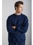 Stephan Erkek Yumuşacık Kumaşlı organik Pamuklu Oversize Fit Yuvarlak Yakalı Lacivert Sweatshirt 4
