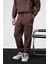 MARSHALLHOODIE Erkek Pamuklu İçi Polarlı Nakışlı Relaxed Kahverengi Eşofman Takımı 5