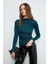 SOLEMA Kadın Bisiklet Yakalı Büzgü Detaylı Slim Petrol Mavisi Bluz 3