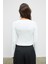 SILIVRA Kadın Havuz Yakalı Esnek Kumaşlı Slim Fit Beyaz Bluz 6