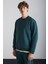 TRAVIS Erkek Organik Kumaşlı Yumuşacık Regular Fit Yuvarlak Yakalı Koyu Yeşil Sweatshirt 4
