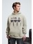 ARMAND Erkek Kapüşonlu Kanguru Cepli Önü Baskılı Oversize Taş Rengi Sweatshirt 2