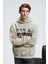 ARMAND Erkek Kapüşonlu Kanguru Cepli Önü Baskılı Oversize Taş Rengi Sweatshirt 3