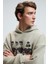 ARMAND Erkek Kapüşonlu Kanguru Cepli Önü Baskılı Oversize Taş Rengi Sweatshirt 4
