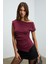 REHINGA Kadın Asimetrik Yaka Regular Kısa Kol Bordo Bluz 3