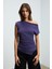 REHINGA Kadın Asimetrik Yaka Regular Kısa Kol Mor Bluz 2